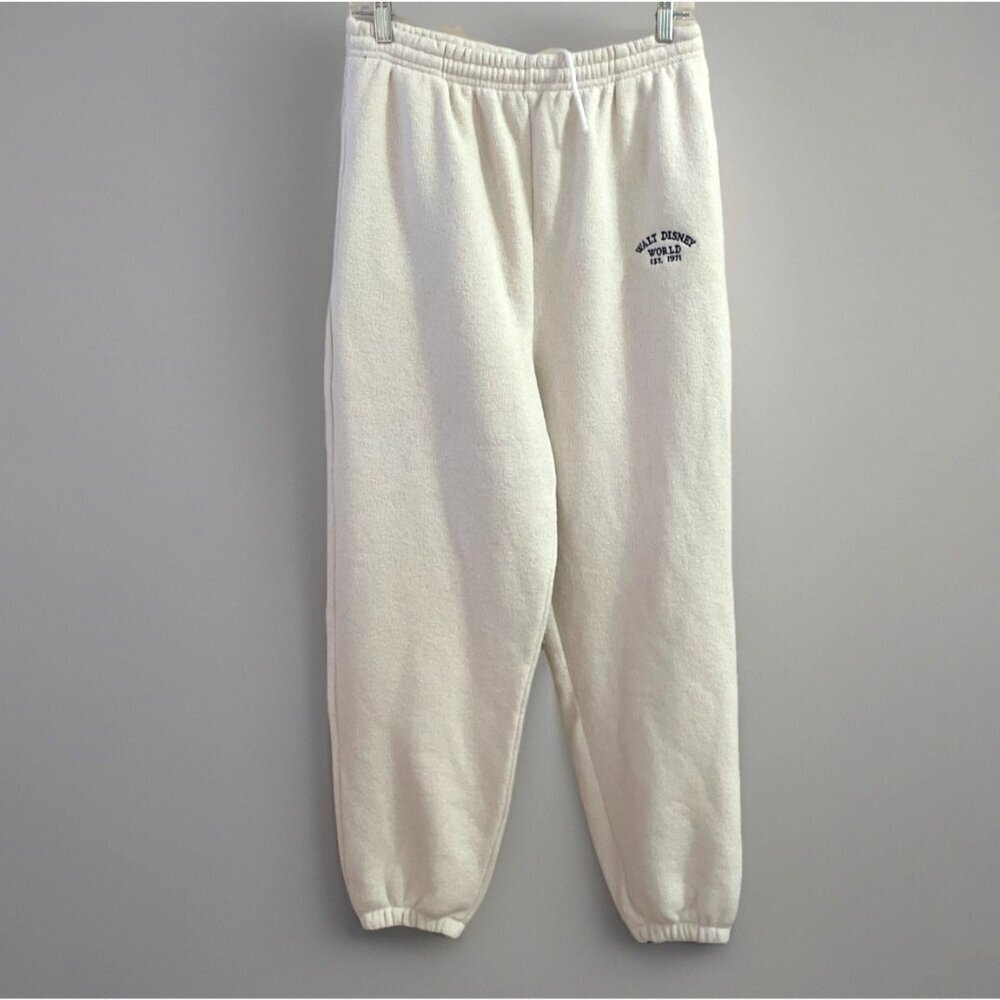 VTG Walt Disney World Terry Sweatpants Joggers Size Large Cream Embroidered NWT